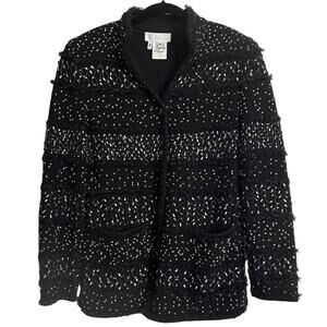 Escada Women Cardigan EUR 38 Black Ribbon Knit Wool Button Size 8‎